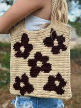 Load image into Gallery viewer, Tan Flowers Crochet Bag
