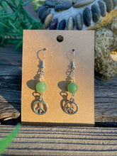 Load image into Gallery viewer, Green Aventurine Peace Sign Earrings

